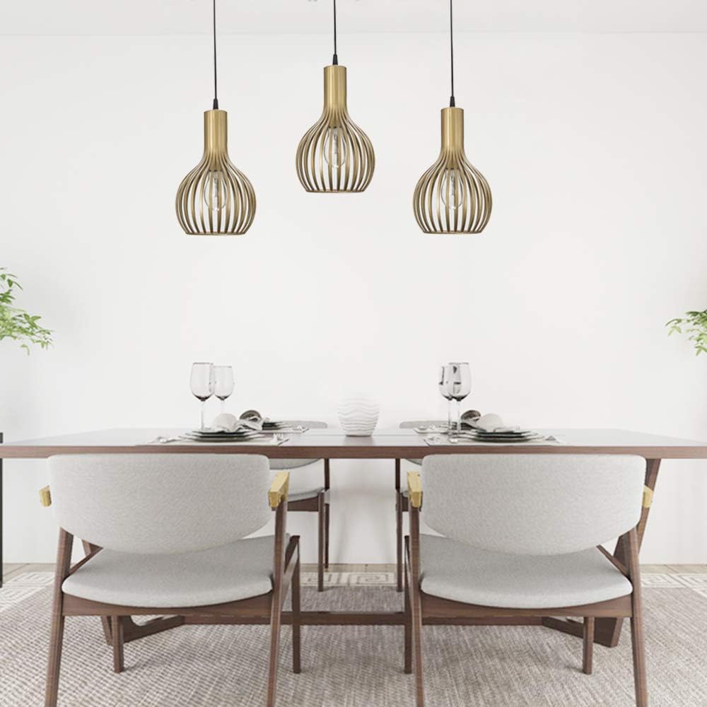 Gold Pendant Lights Kitchen Island,Modern Hanging Light Fixtures 3-PACK,Adjustable Brass Kitchen Island Lighting for Dining Room Entryway Living Room