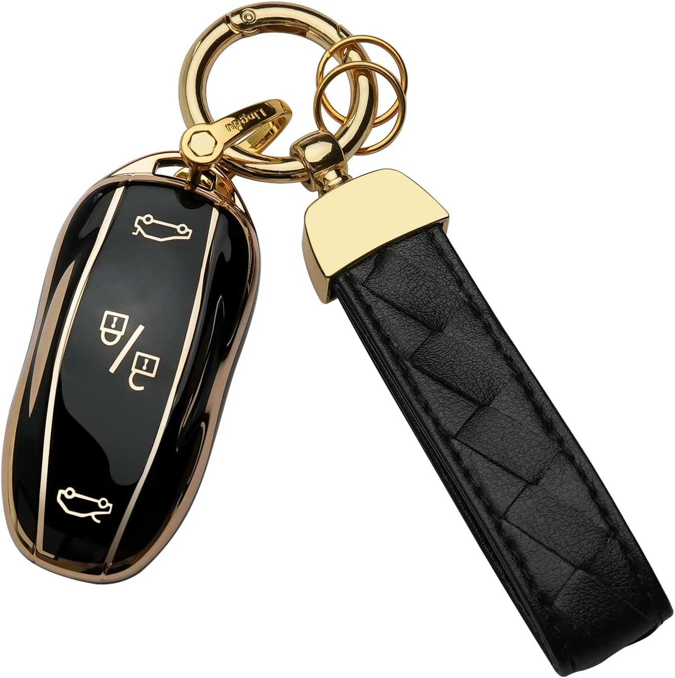Tesla Key Fob Cover Keychain Fit for Model 3, Y, S Smart Key Shell Case (Black)