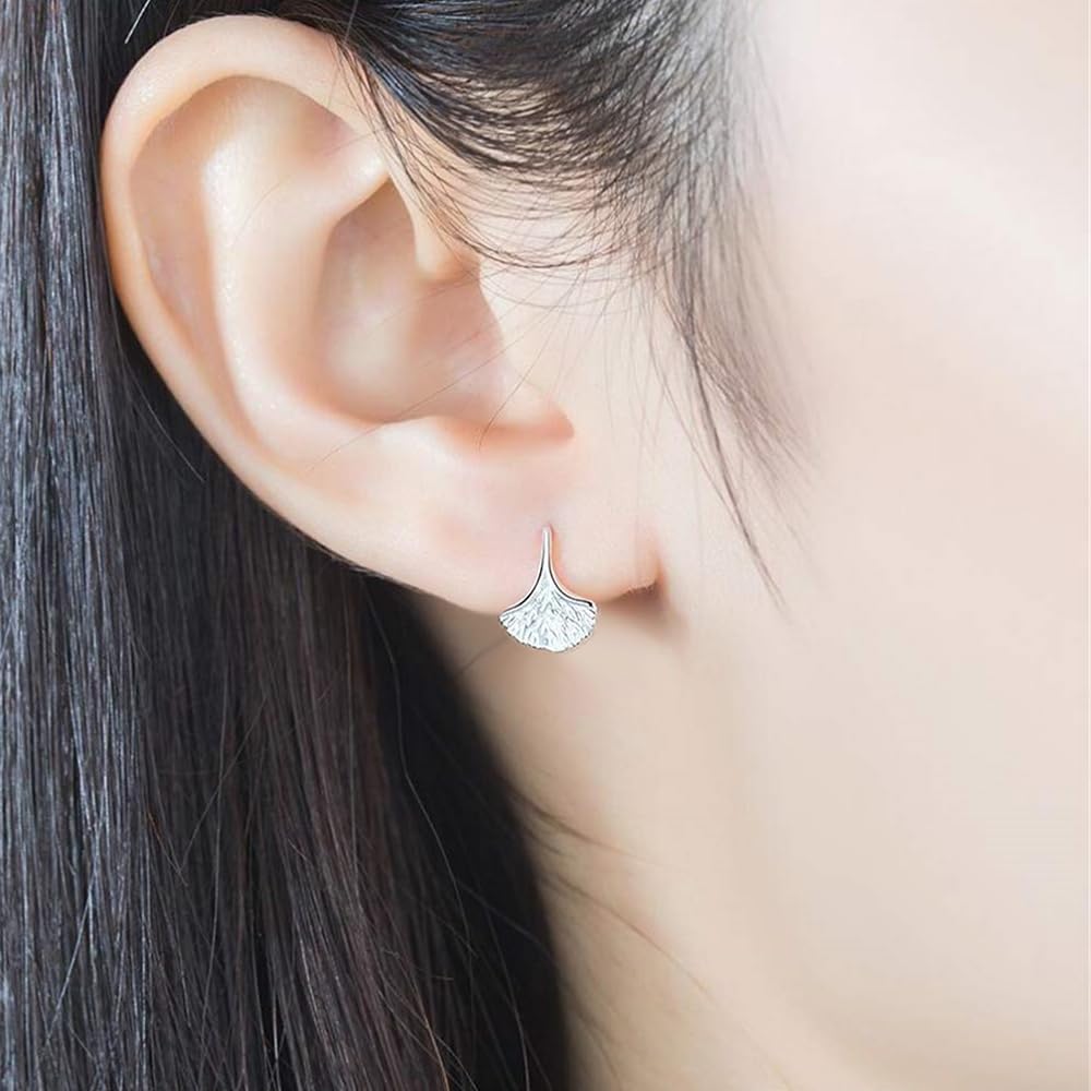 Ginko Leaf Drop Earrings for Women S925 Sterling Silver Pierced Ear Fashion Minimalist Simple Cute Ginkgo Leaf Short Dangle Stud Hook Nickel Free Earring Birthday Christmas for Best Friend - Image 2