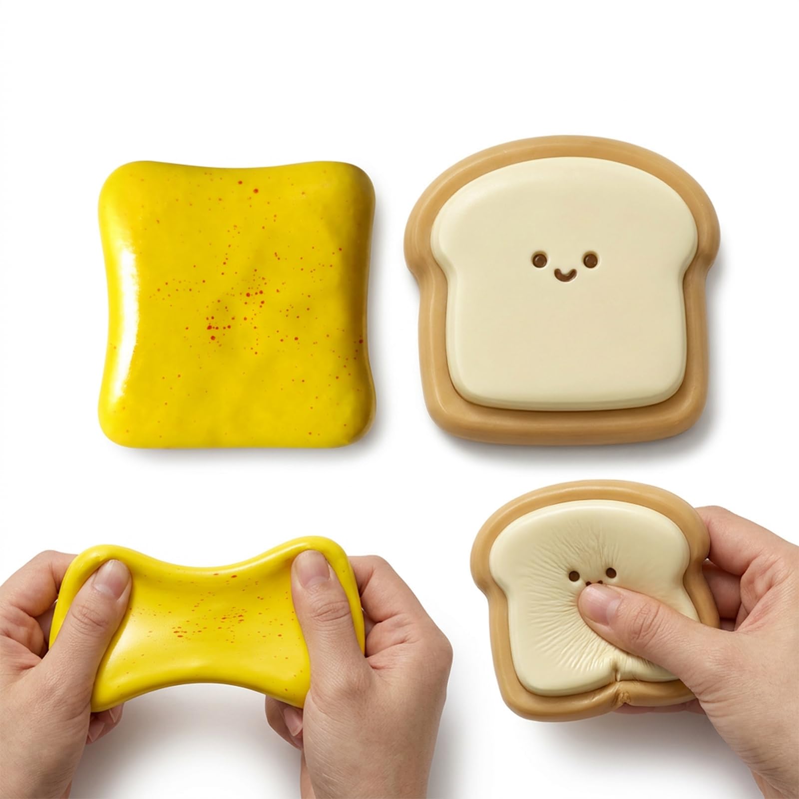 2 PCS Toast Squishy, Bread Squishy, One Butter Toast shaped and One Smiley Toast shaped Squishies Decor, Adorable Decor for Home and Office, For Squishies Lovers and Bread themed Decor Enthusiasts