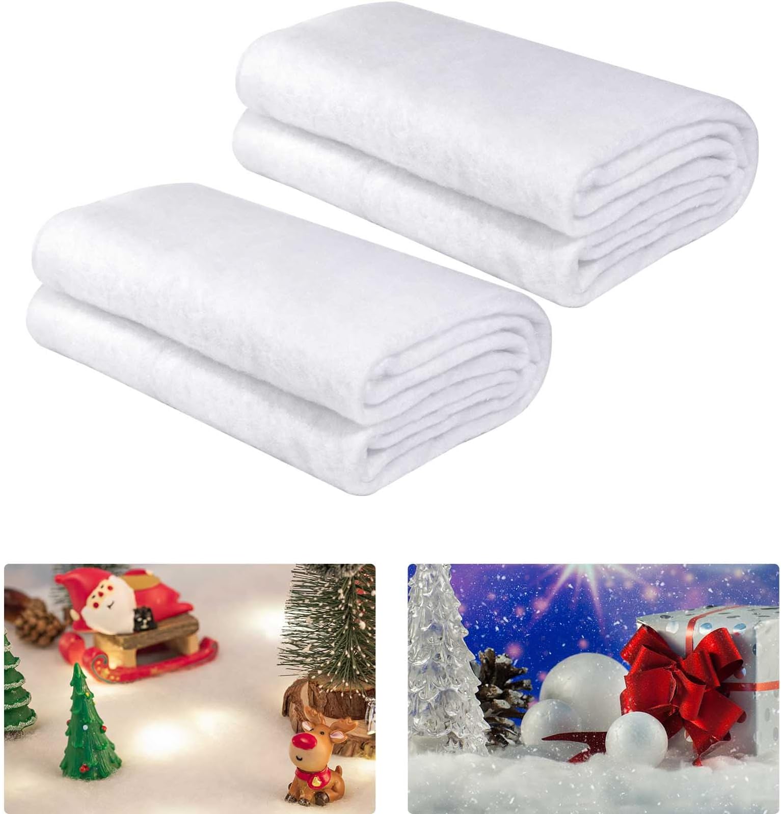 HLARTNET Christmas Snow Blanket Roll - 2 Pack 3 x 8 Ft Fake Snow Blanket for Christmas Decoration Large Artificial Thickened Christmas Faux Snow Carpet Sheet for Crafts Christmas Village Decorations