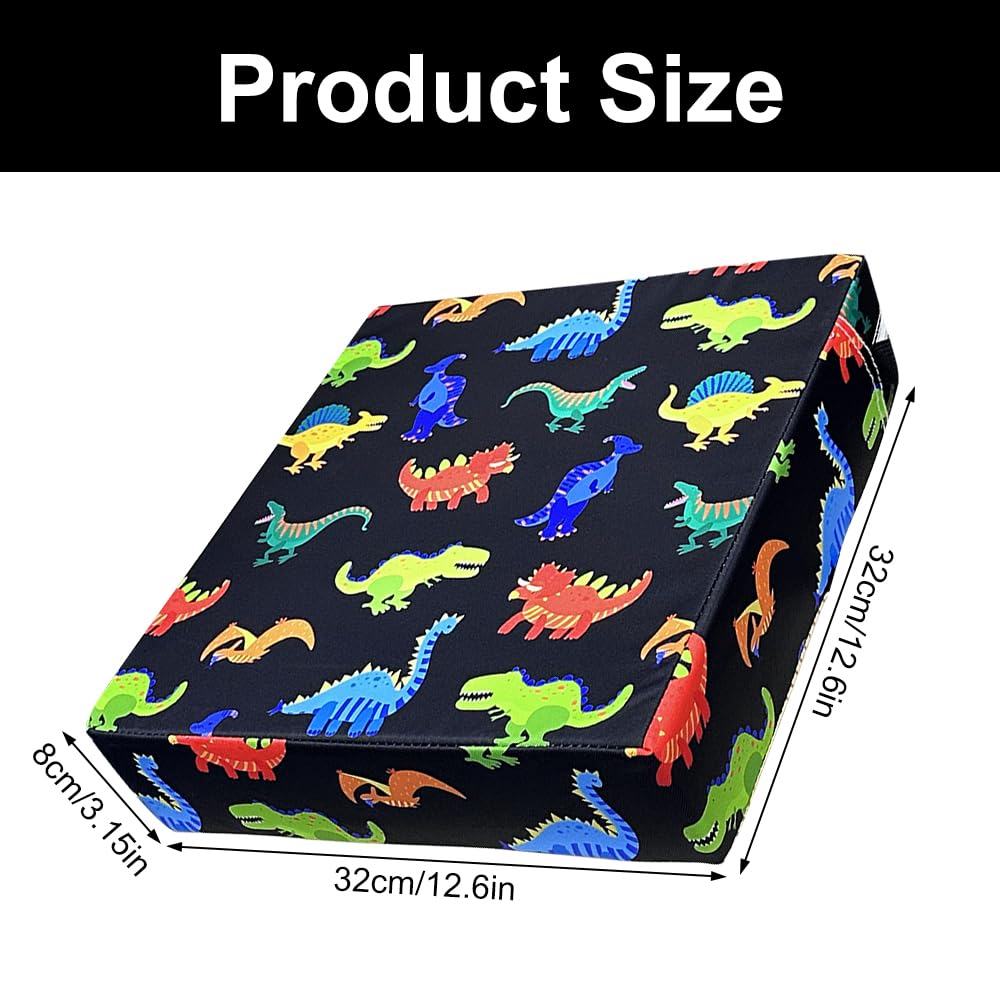 Sitzerhöhung Stuhl Kind, Waschbar SitzerhöHung Kinder Stuhl mit 2 Sicherheitsschnalle, Dinosaurier Stuhlerhöhung Kind, Tragbare Rutschfestes Sitzkissen Kinder für Esszimmerstuhl, Hochstuhl
