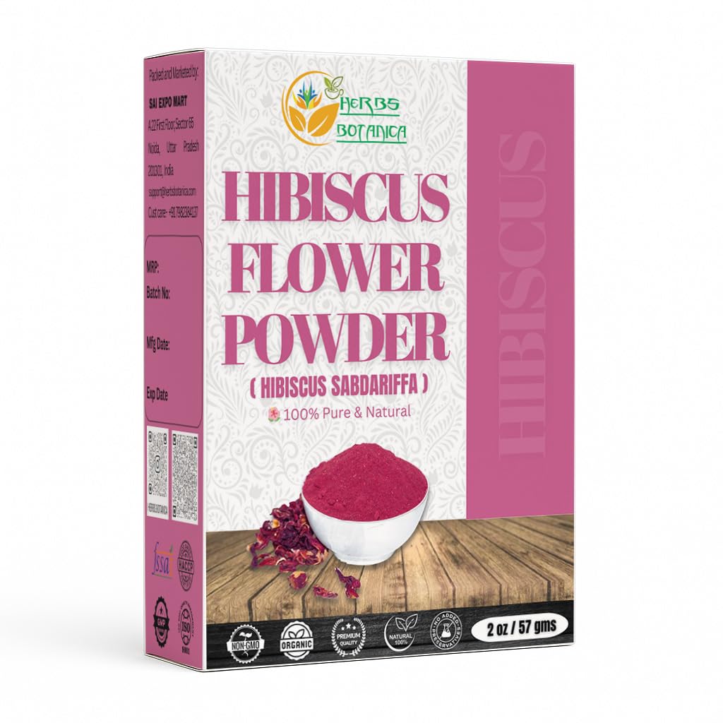 Herbs Botanica Hibiscus Powder 100% Pure & Natural Hibiscus Sabdariffa for Hair, Skin & DIY Use Finely Ground Dried Hibiscus Leaves Natural Hibiscus Supplement 2 oz Resealable Pack - Amazon product rated Grade C