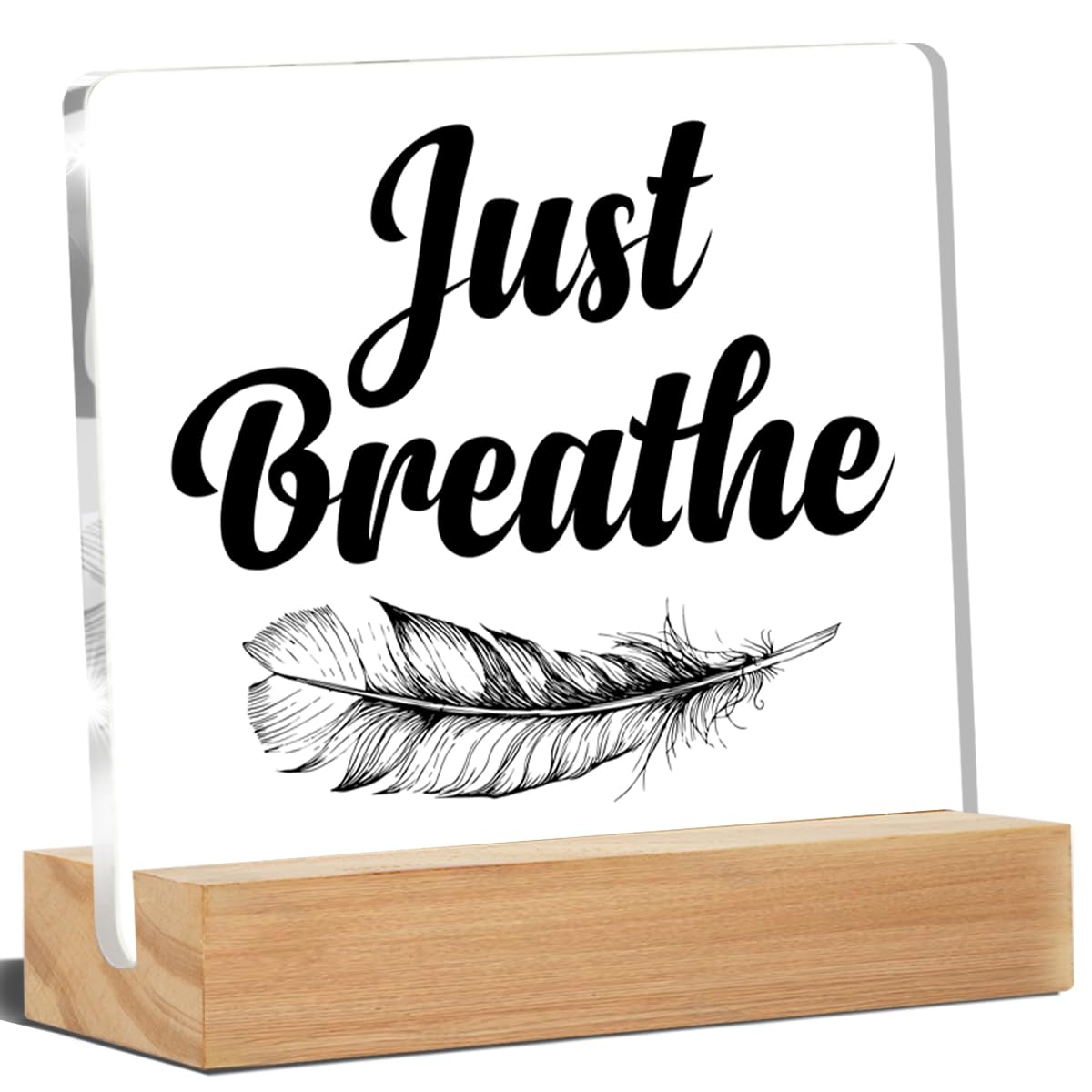 Inspirational Desk Decor, Motivational Desk Signs Just Breathe Acrylic Desk Plaque Sign Home Office Decoration 4 x 4 Inches