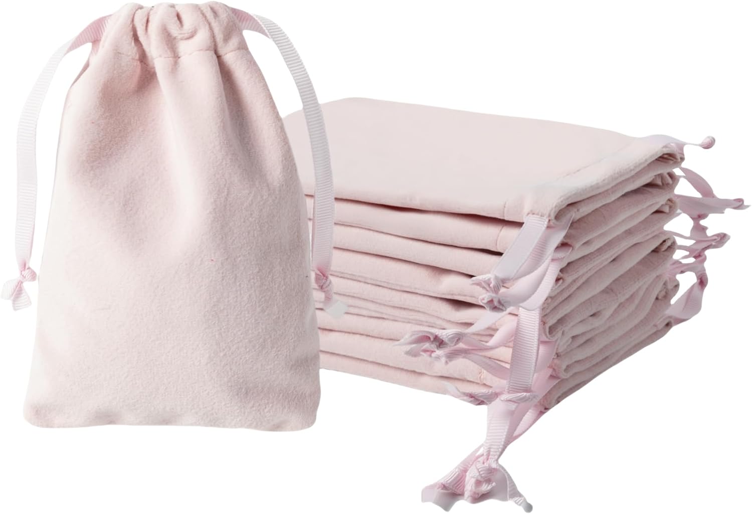 QIANF 12pcs Light Pink Velvet Drawstring Bags 4x6 inches Small Velvet Cloth Gift Bags Jewelry Pouches for Storage Wedding Party Favor Christmas
