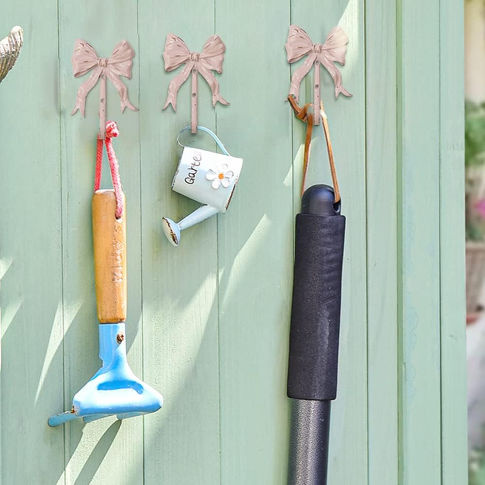 Shabby Chic Large Wall Mounted Bow Coat Hook,Decorative Pink Wall Hook for Scarf, Bag, Towel, Hat etc for Living Room Kitchen Bathroom Office Pack of 3