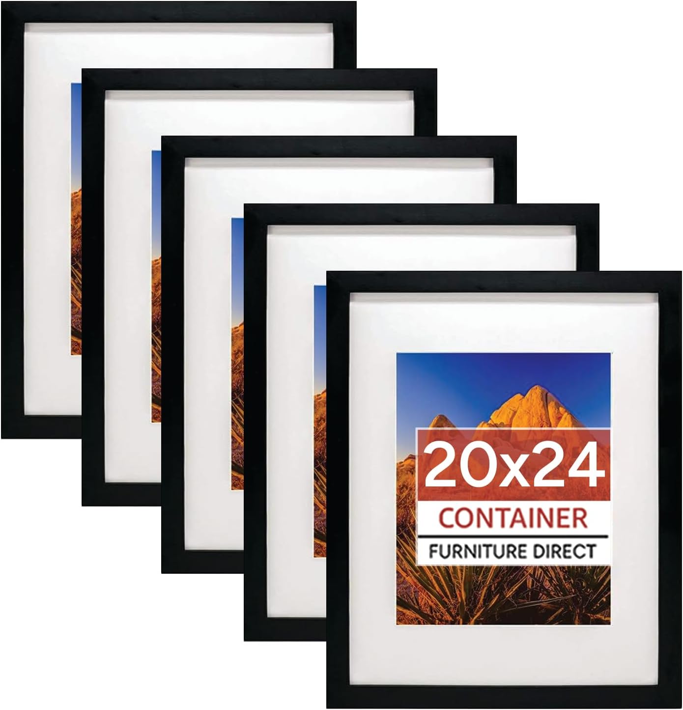 16x20 Picture Frames with Beveled Mat & Built-in Wall Mounting Hanger, Horizontal and Vertical Formats, Set of 2, Black