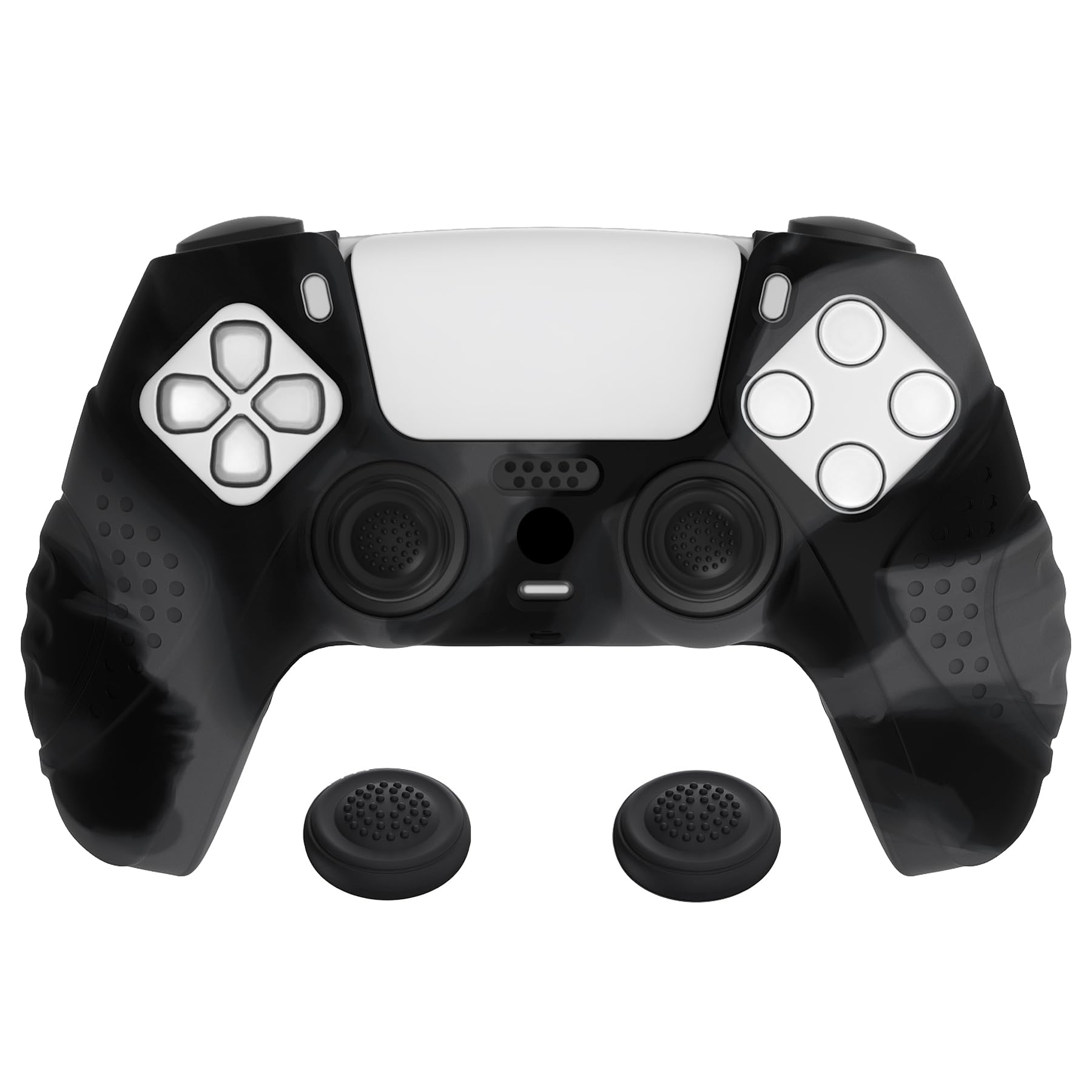 eXtremeRate PlayVital Silikonowe Etui Ochronne do ps5 Kontrolera,Ergonomiczne Obudowy do ps5,Pokrowiec Ochraniacze do ps5 z Nakładkami na Kciuki,Skórki do ps5-Ciemny Szary i Czarny(Guardian Edition)
