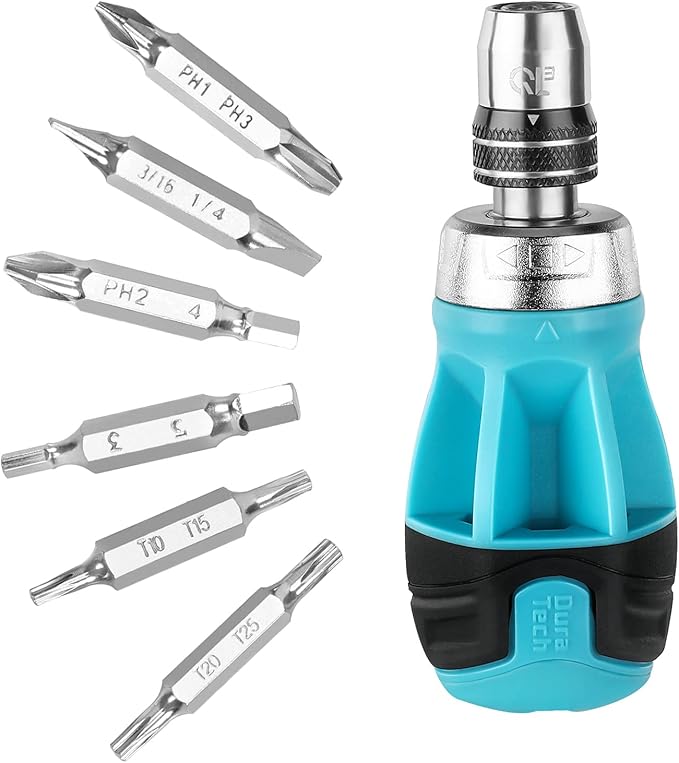 DURATECH Stubby Ratcheting Screwdriver, 12in1 Multibit