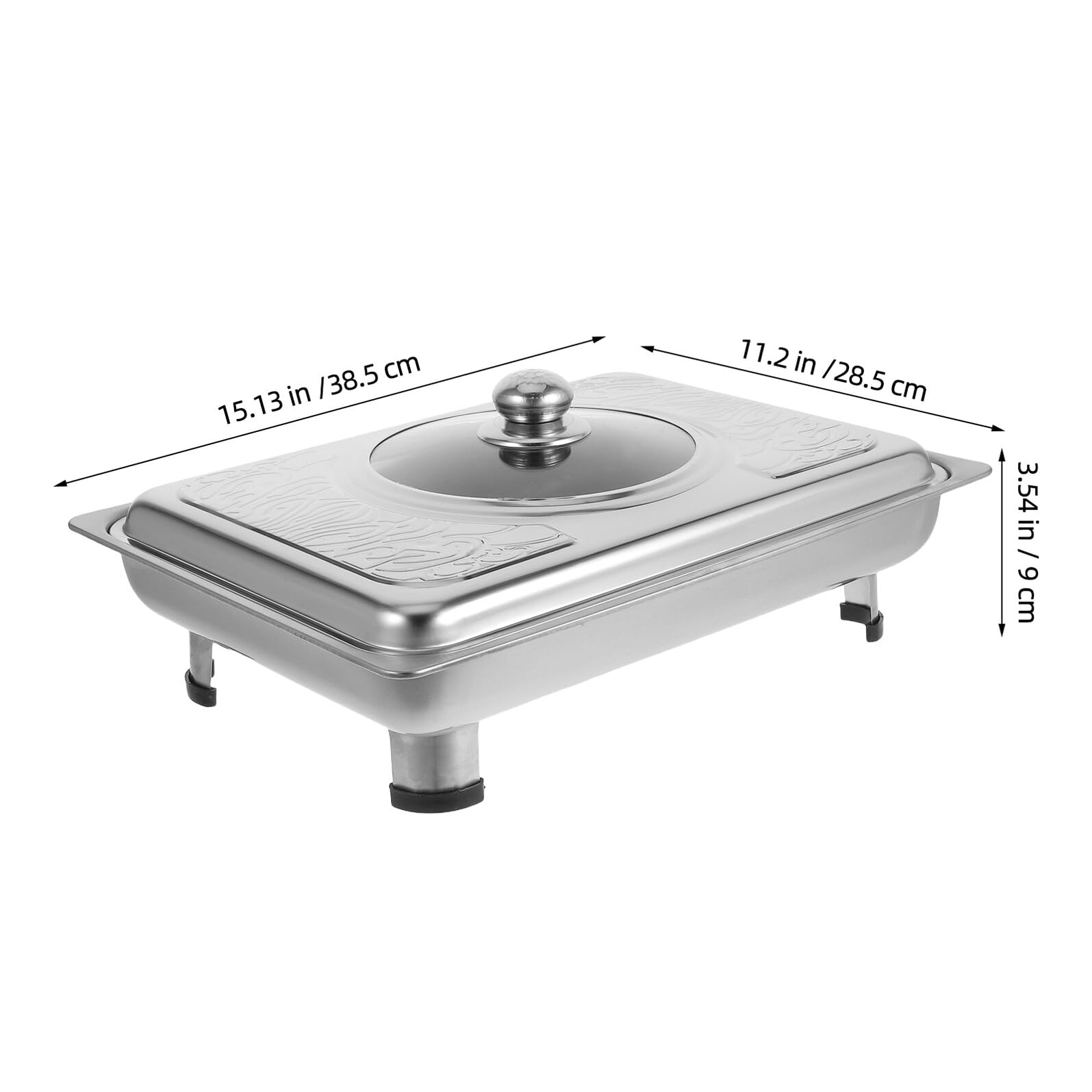 Plateau de Buffet Rectangulaire en Acier Inoxydable 40x30 Cm avec Couvercle, Plateau Chauffe-plats Réfrigéré, pour Buffet, Traiteur et Service en Restauration