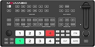 Movmagic M4E 5CH Multi Camera Video Mixer Switcher,2 HDMI(4K/60P Input,Supports PTZ/USB/SD/DSK/Recordable & Replayable/Landscape & Portrait,Video switcher for Live Streaming