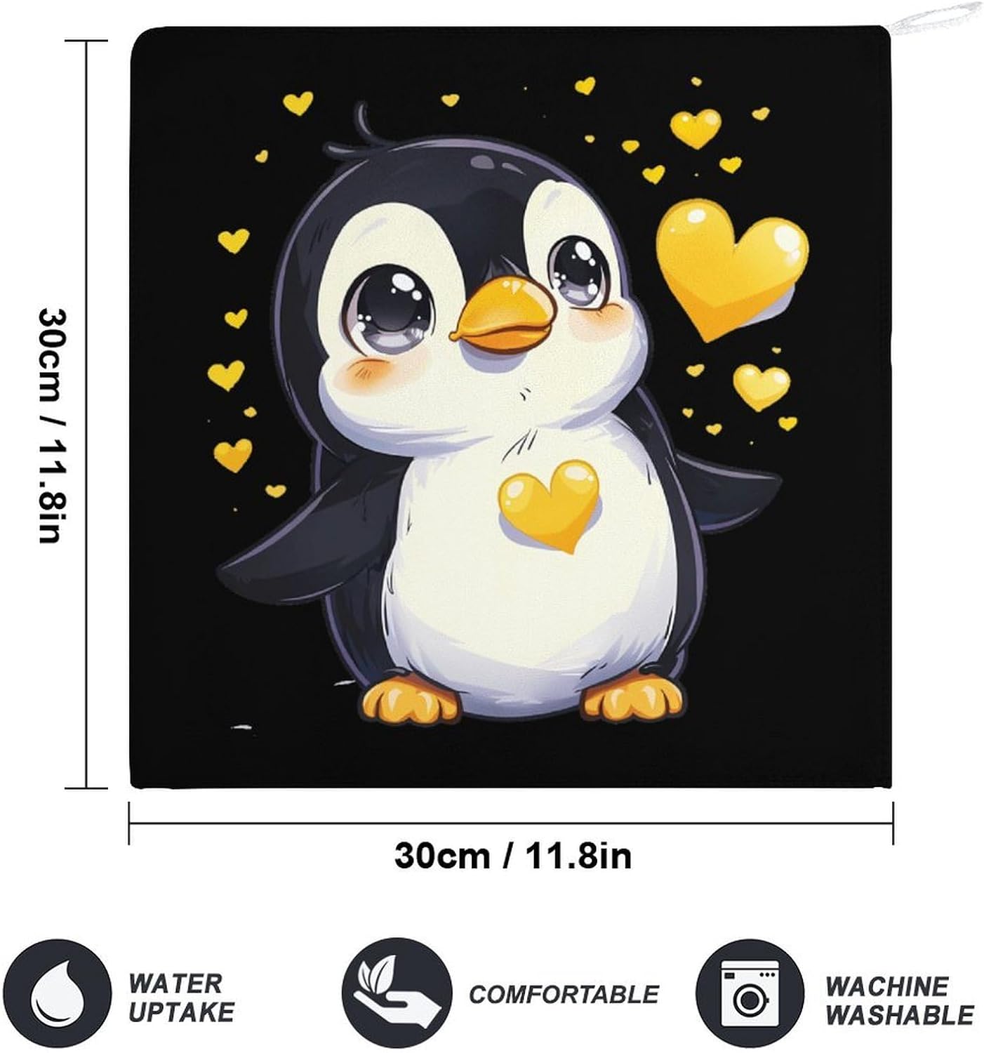 Cute Penguin Hand Towels for Bathroom Kitchen Towels Small Towel Handkerchiefs with Hanging Loop 4PCS