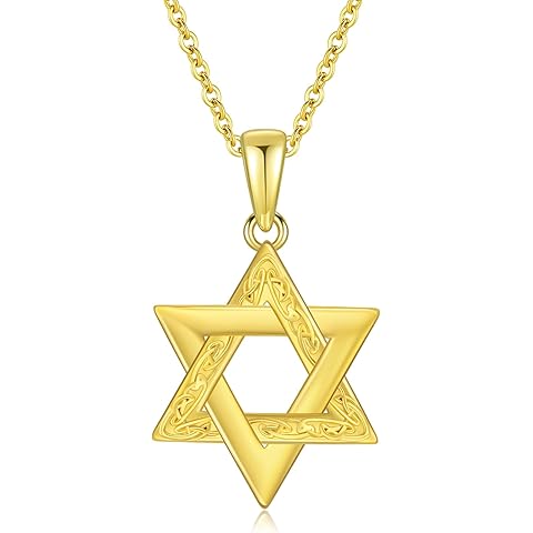 14K Yellow Gold Star of David Necklace for Women, Gold Celtic Jewish Star of David ...