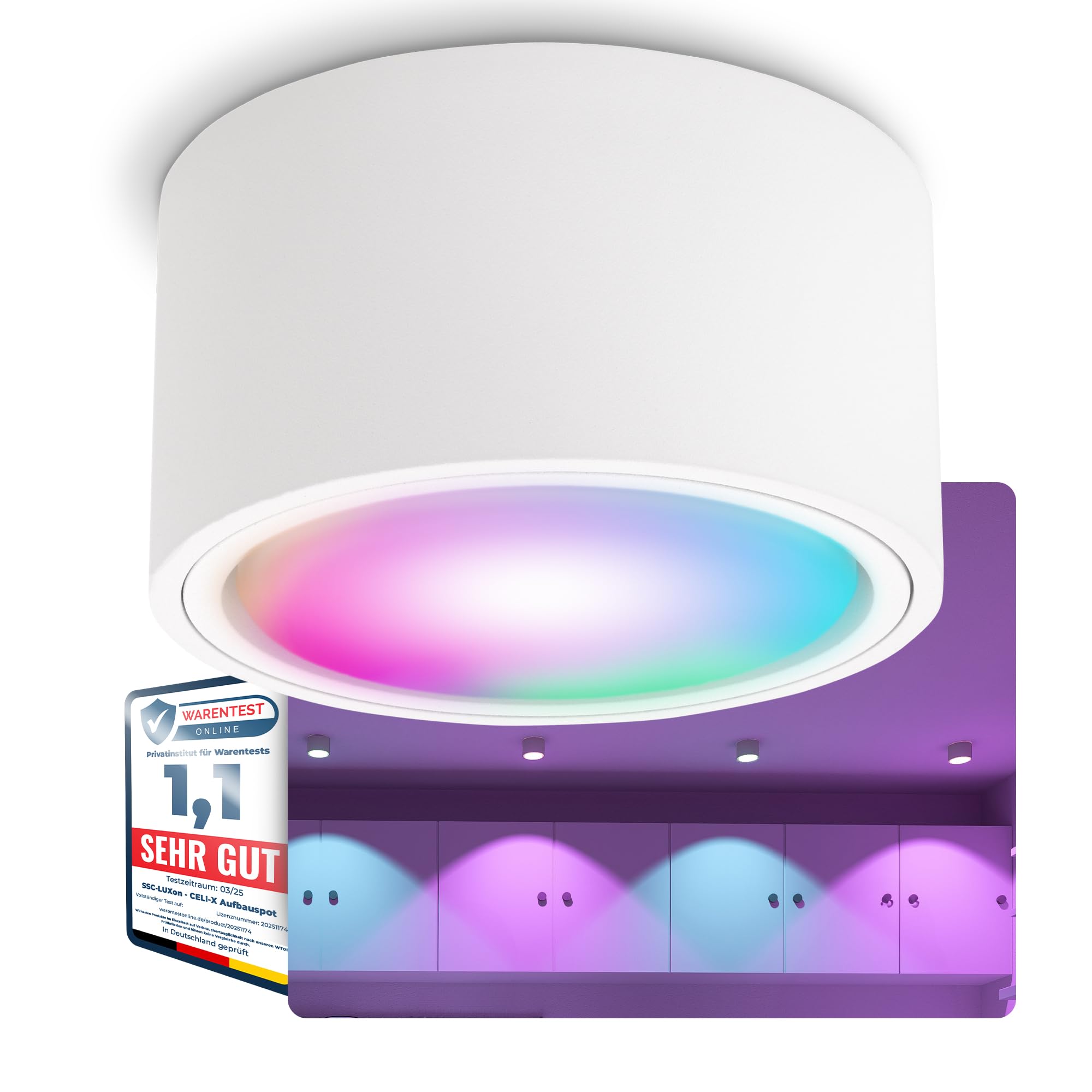 SSC-LUXon CELI-X Aufbaustrahler weiß flach mit LED Lampe kompatibel mit Alexa, Siri & Google - Spot mit Smart LED RGB+W GX53
