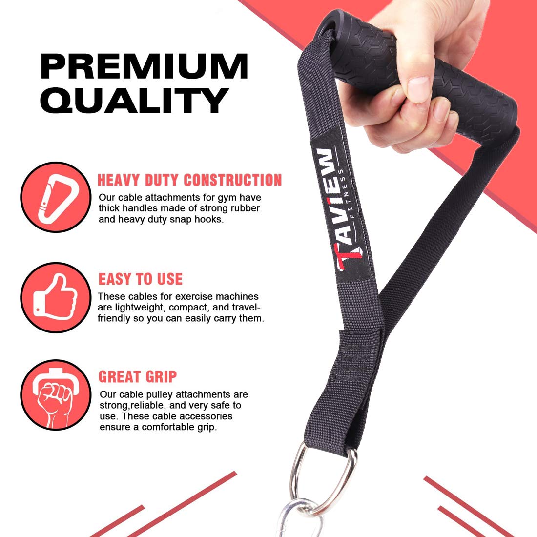 TAVIEW Heavy Duty Exercise Handles (Set of 2) for Cable Machines and Resistance Bands,Fitness Handle Attachment Total Home Gym - Image 2