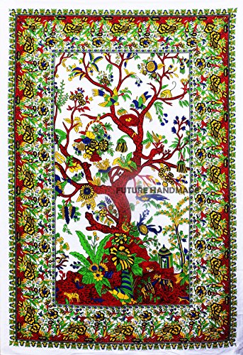 FUTURE HANDMADE Natur Baum des Lebens Zwilling Tapisserie Wandbehang Hippie Zuhause Tagesdecke 100prozent Baumwolle Stranddecke Hippie Wandteppich DESIGN 8