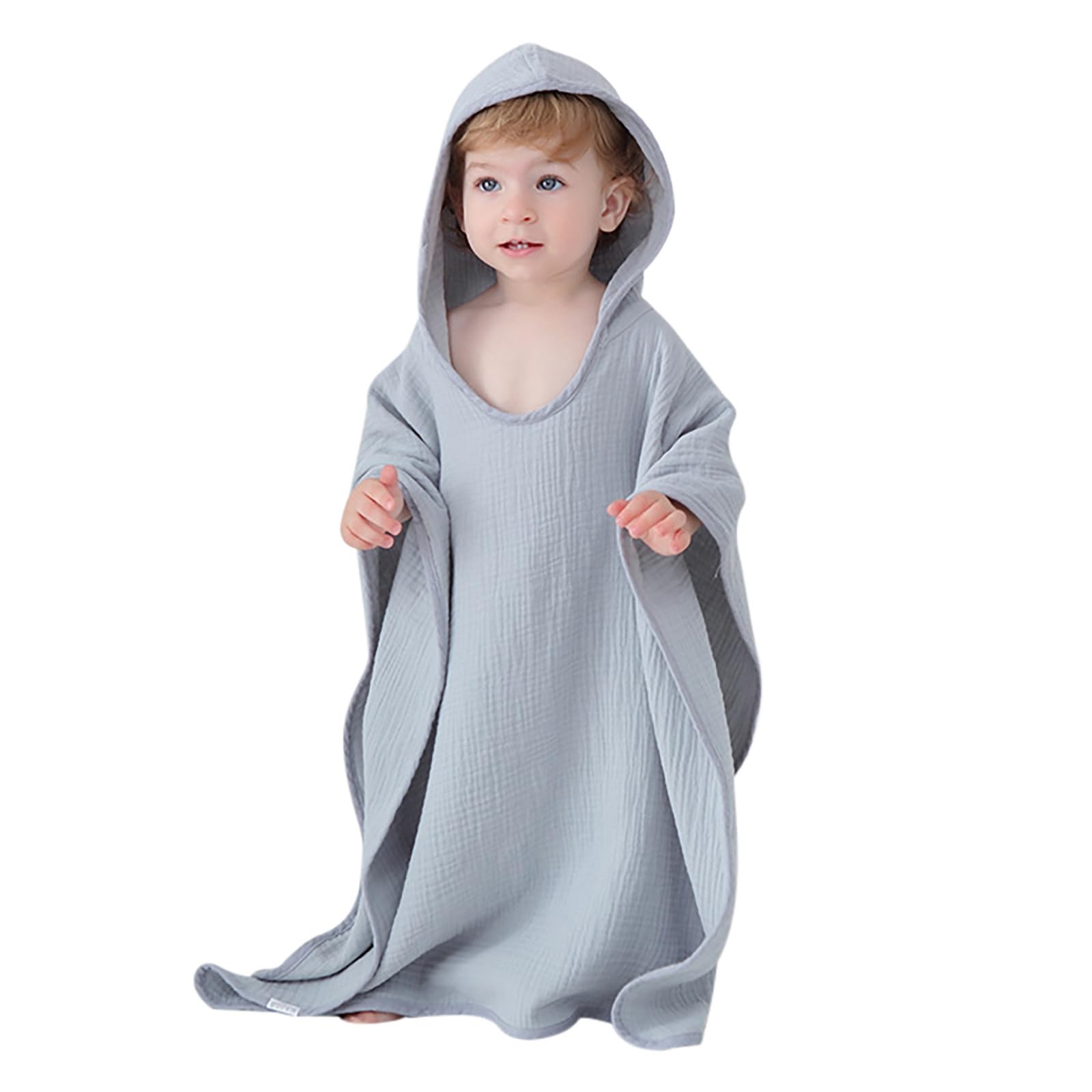 2025 with Baby Poncho Towel Muslin Bath Poncho for Toddlers Children Beach Towels Super Socks Children (Grey, One Size)
