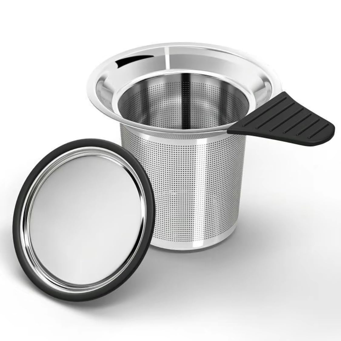 FineBru Stainless Steel Loose Leaf Tea Infuser with Mirror-Finish Lid & Heat Proof Handle – Extra Fine Mesh, Dishwasher Safe – Perfect for Tea Lovers (Pack of 1)