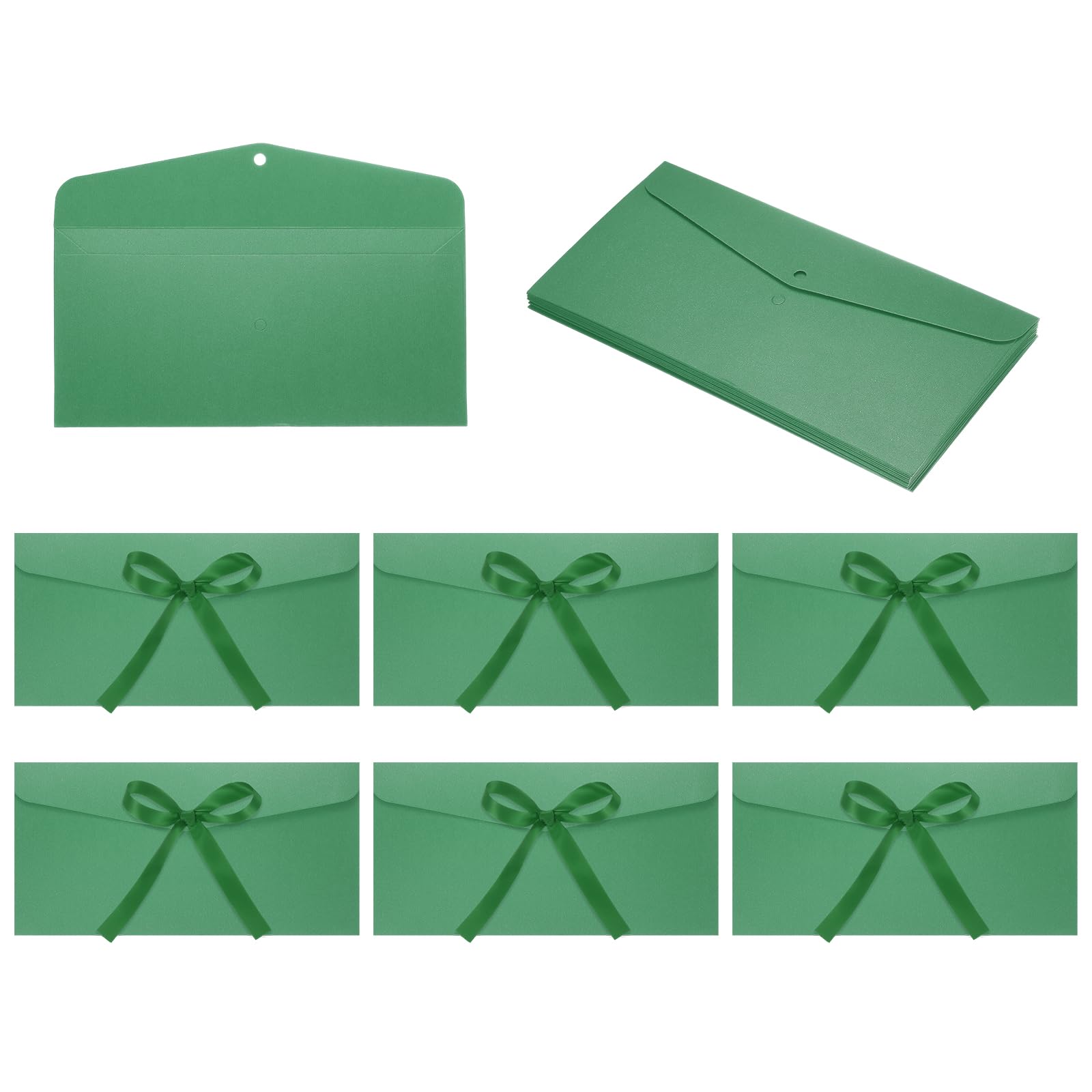 sourcing map 20 Pack Greeting Card Envelopes with Ribbon Bow Tiny Items Storage Vintage Cute Present Card Holder for Wedding Greeting Party Postcards, Dark Green 8.7" x 4"