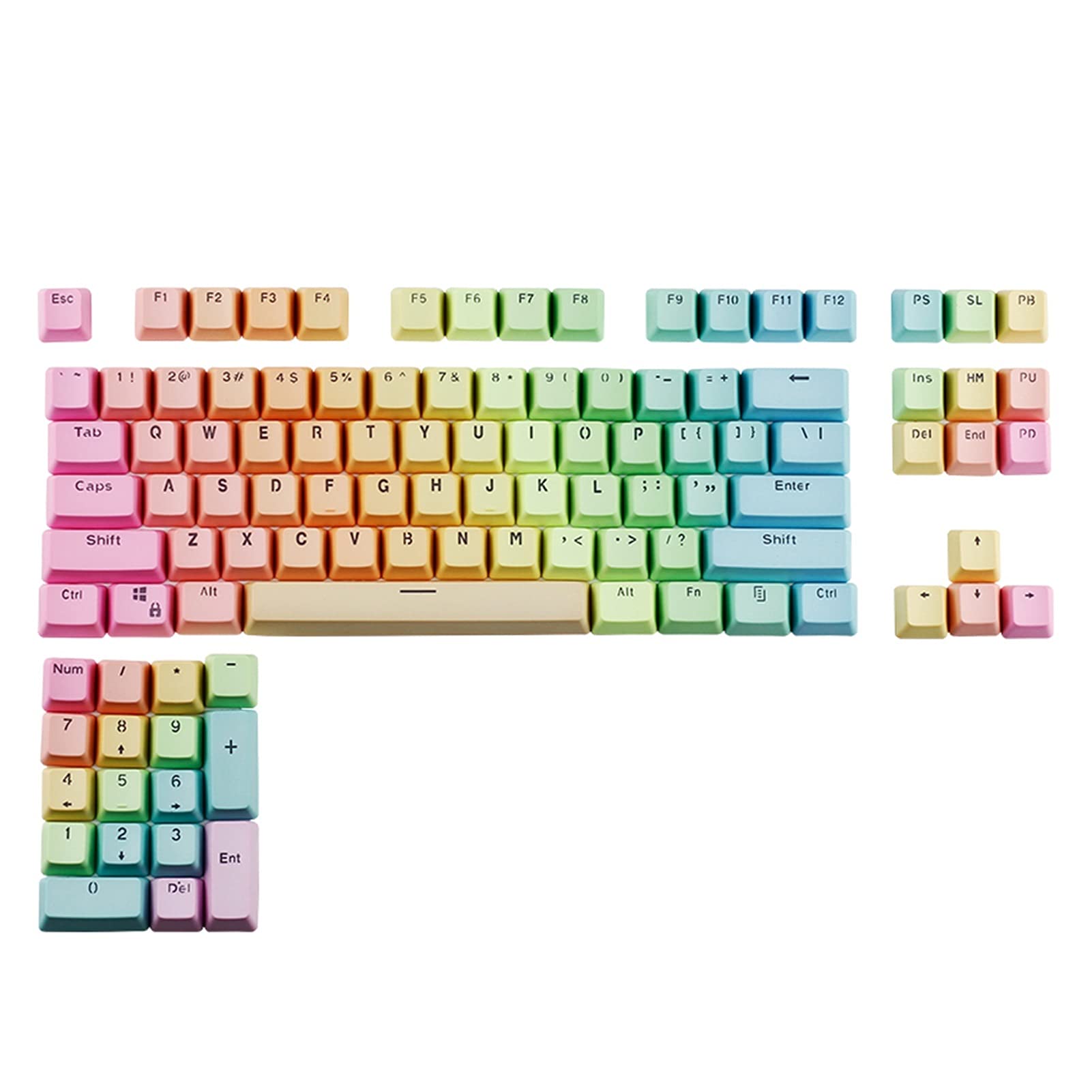 rouroumaoyi 104 Keys PBT Profile Personalized Color Gradient Transparent Keycaps for MX Mechanical Keyboard (Color : Rainbow Gradient)