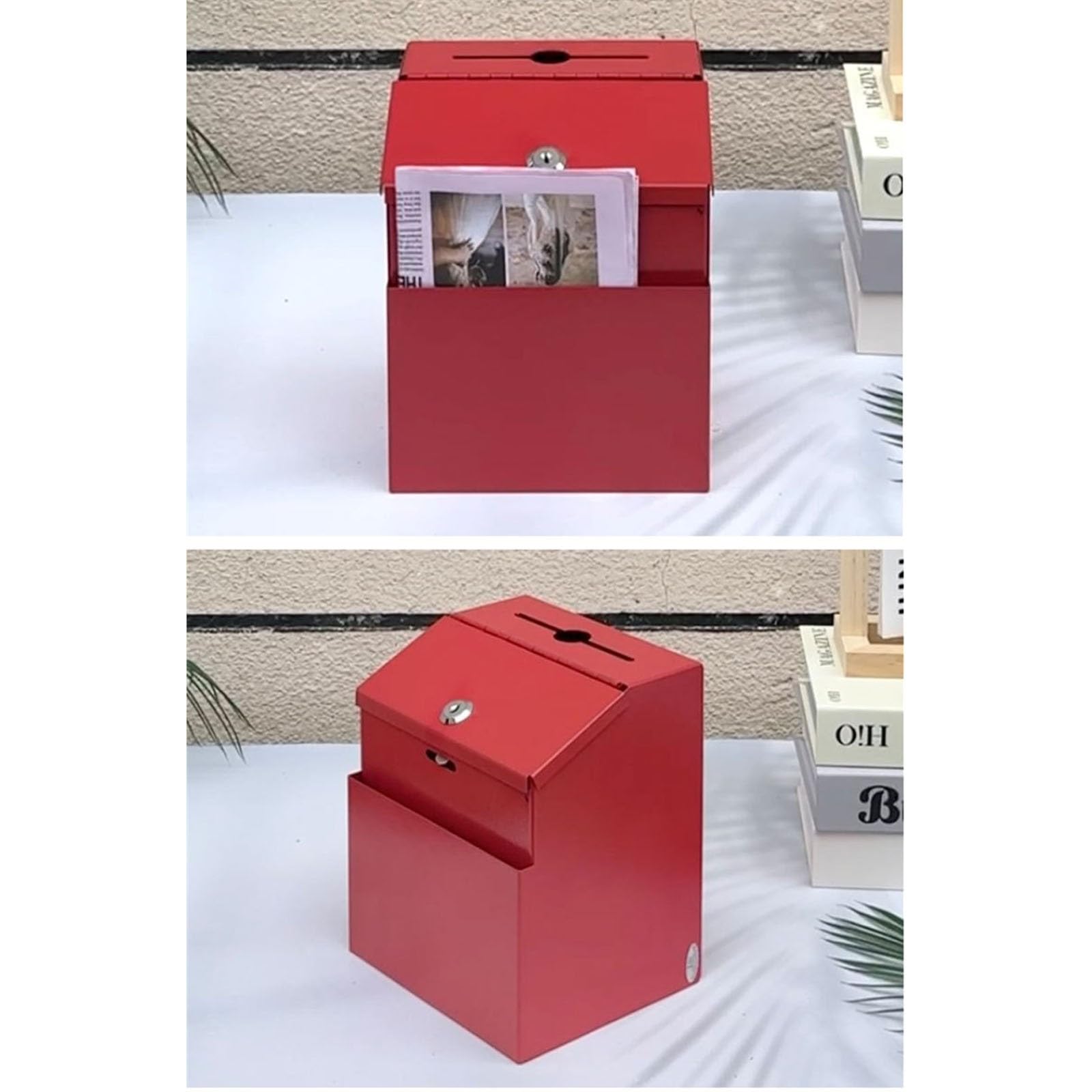 Montaż ścienny Skrzynka Pocztowa Na Zewnątrz, Duża Pojemność Skrzynki Pocztowe Z Zamkiem Na Klucz Stal Ocynkowana Odporna Na Rdzę Metal Skrzynka Na Listy(Red)