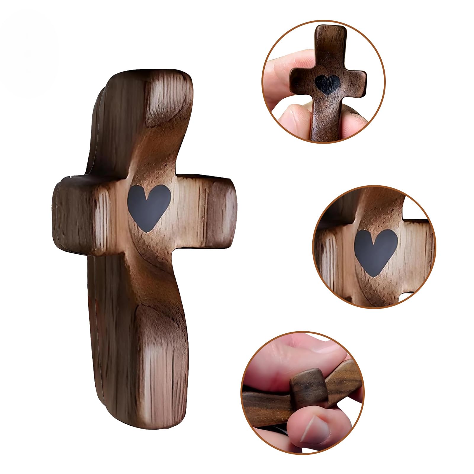Yunjuhop Wooden Cross Fidget,Cross My Heart from The Holy Land,Jesus Wooden Pocket C-r-o-s-s Love Heart Stress Relief Gifts Thumb Holding C-r-o-s-s Awesome Christian Easter Gifts (Black 10pcs) - Image 4