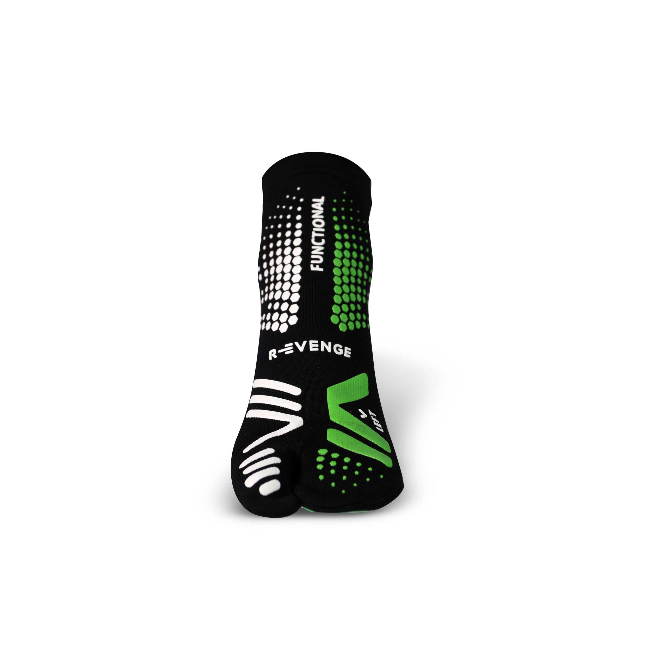 R-EVENGE Calzado técnico antideslizante-grip perfecto en superficies secas.Hilo plateado antibacteriano, termorregulador y antiestático.Modelo 1 finger.Ideal para funcional, antigravedad, training.