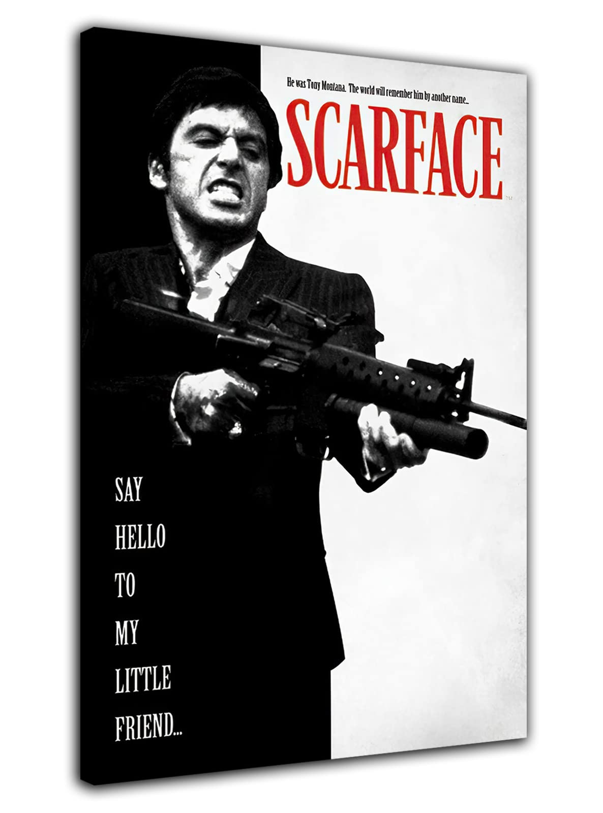 HOPNRU Dipinto su tela in bianco e nero Scarface Poster con immagini artistiche da parete di film classico retrò Stampa Poster di arredamento estetico per soggiorno (60x90cm-Incorniciata)