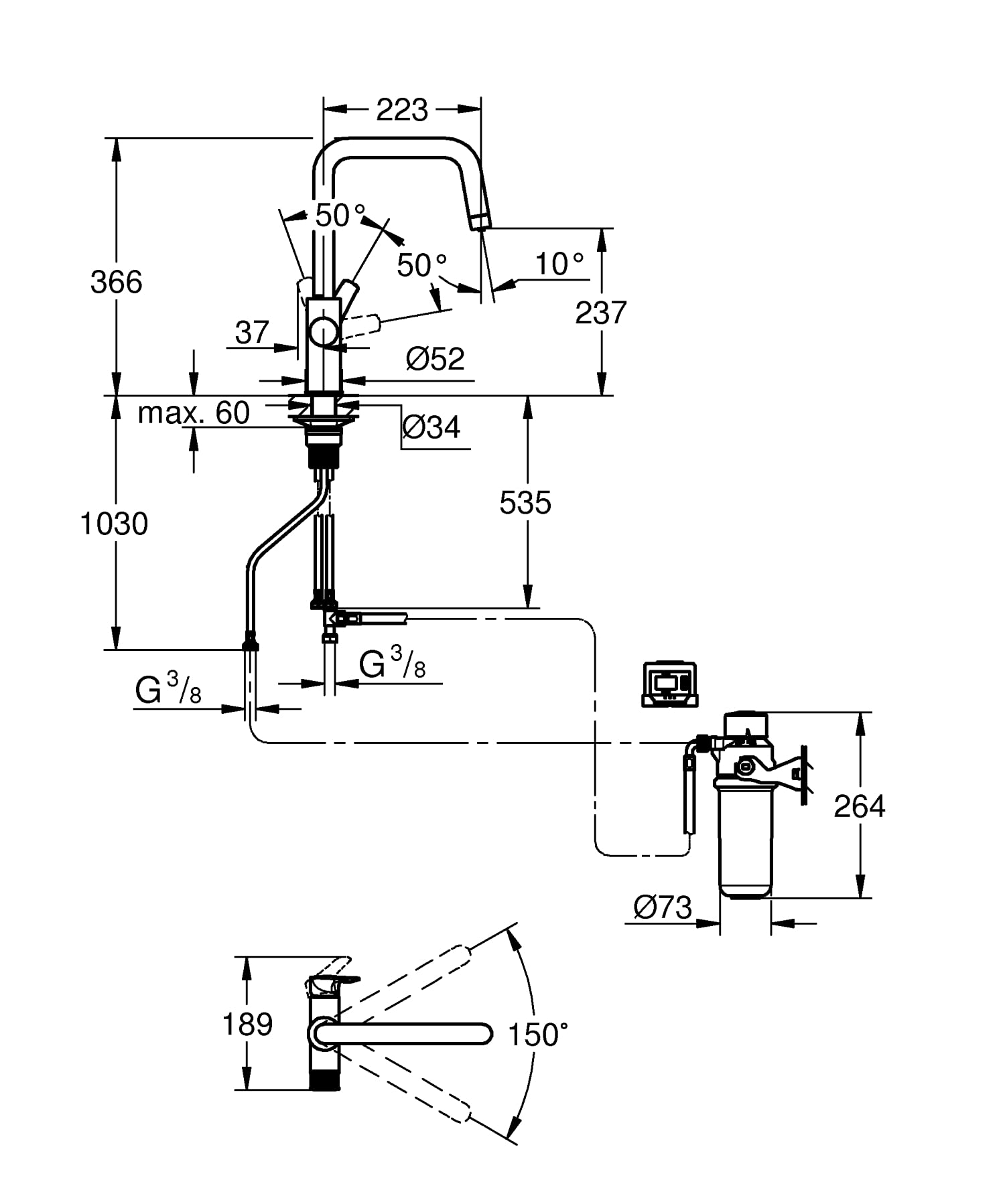 GROHE BLUE Pure Start zestaw startowy z filtrem z węglem aktywnym, system filtracji wody, chrom, 30596000
