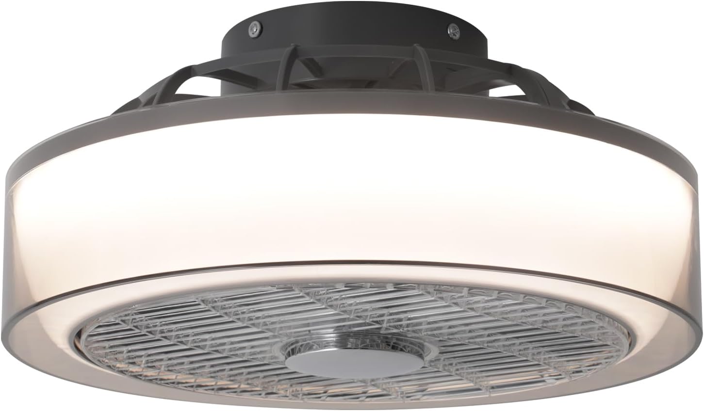 15.7" Ceiling Fan with Lights Remote Control, Low Profile Led Blade Ceiling Fan Enclosed Flush Mount Ceiling Fans with Timming for Bedroom, Living Room, 6-Speed Quiet DC, 3000-6000K, Gray C-Gray