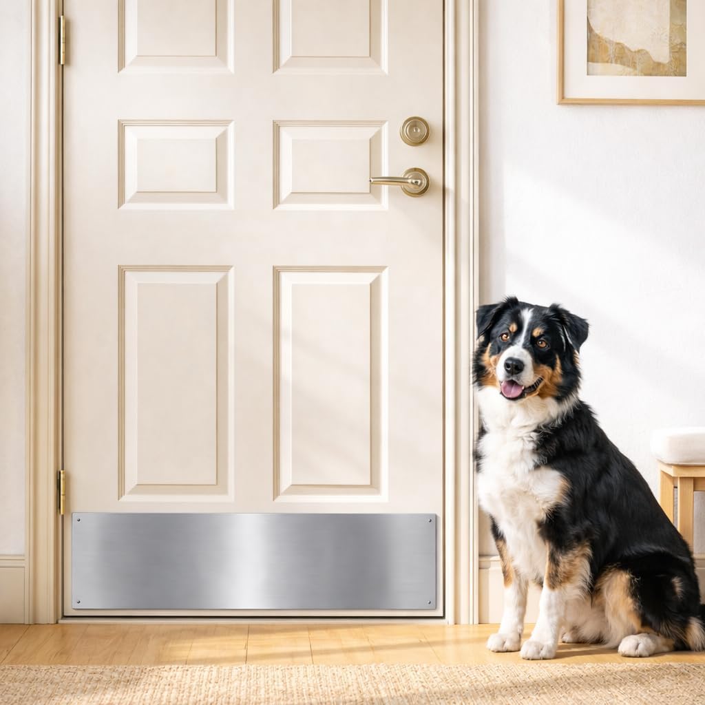 Panther Armor 8x34 Inch Silver Door Kick Plate, 1mm Thick Stainless Steel, Anti-Corrosive Metal Door Plate for Dog Scratching, Door Protector, Durable Kick Plate for Bottom of Door