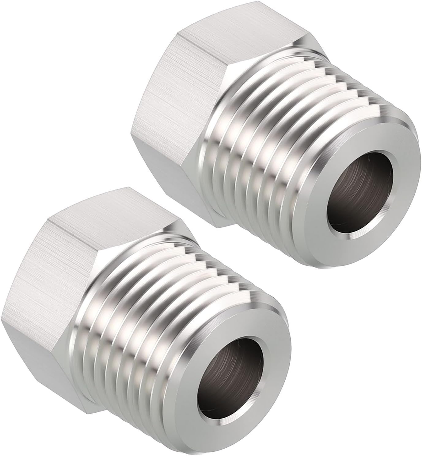 Pack of 2, 1/2" Male NPT to 1/4" FeMale NPT Solid 304 Stainless Steel Hex Bushing, Hose Fittings Adapter Reducer for Pipe Leak Repair, Bathroom Remodeling, Tool Extensions