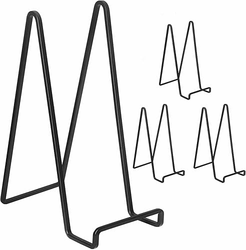 Decolore Paquete de 4 soportes de fotos negros de 8 pulgadas para exhibición, soporte de placa cuadrada, soporte de marco para imagen, placa