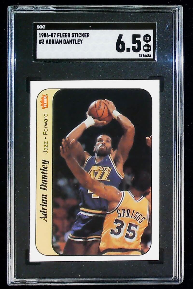 1986-87 Fleer Sticker #3 Adrian Dantley NBA Basketball Trading Card Graded SGC 6.5 (EX-NM+) Utah Jazz