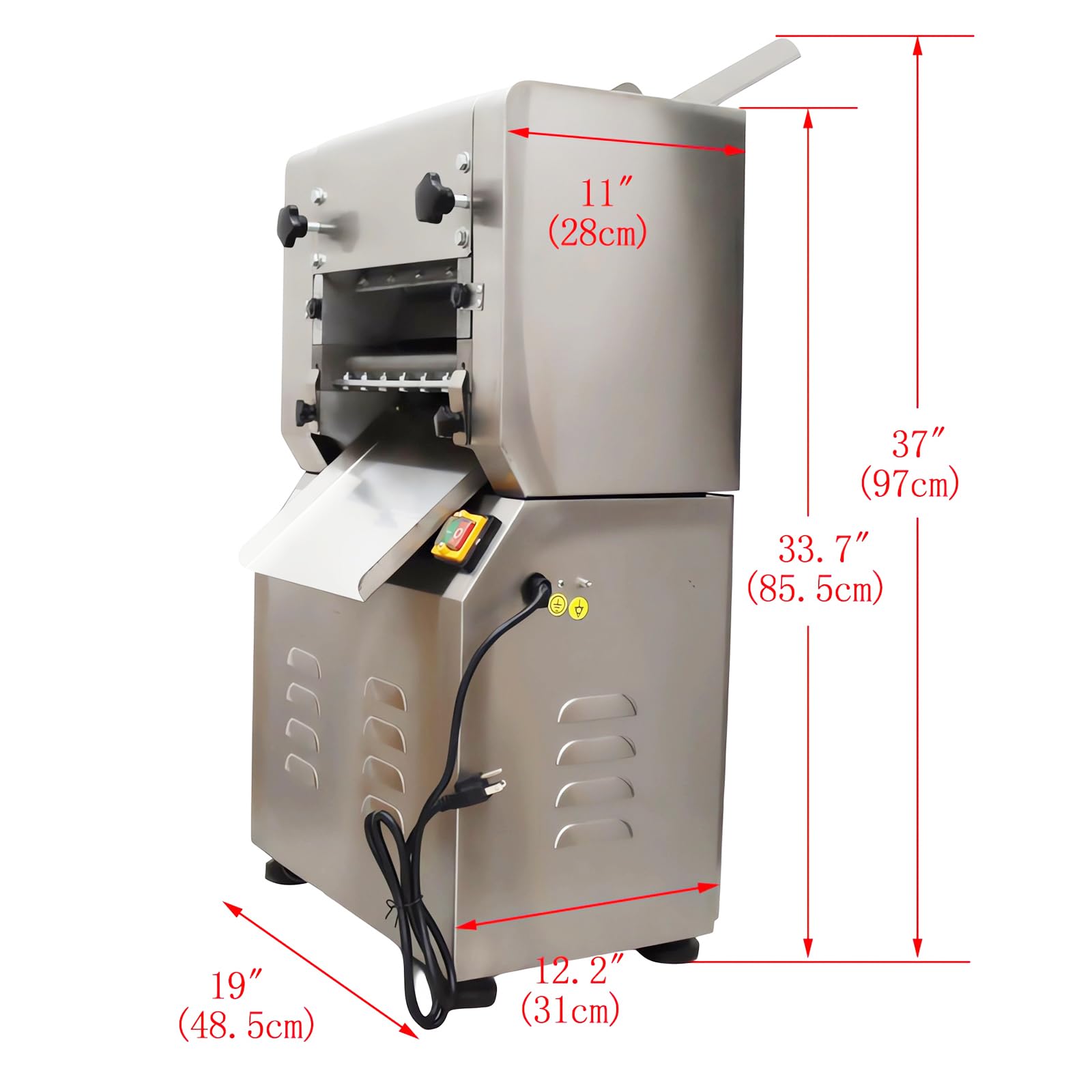 WYDDDARY Commercial Electric Noodle Making 11.4inch Roller Pasta Maker Machine with 1.5mm and 3mm Cast Metal Cutters For Dumplings Noodles 110V 2200W