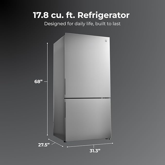 Kenmore 31" Bottom Freezer Refrigerator, Counter Depth - Ice Maker, Adjustable Shelving, Crisper Drawers, ENERGY STAR Certified, 17.8 cu. ft. Capacity, Fingerprint Resistant Stainless Steel on Fridge.com