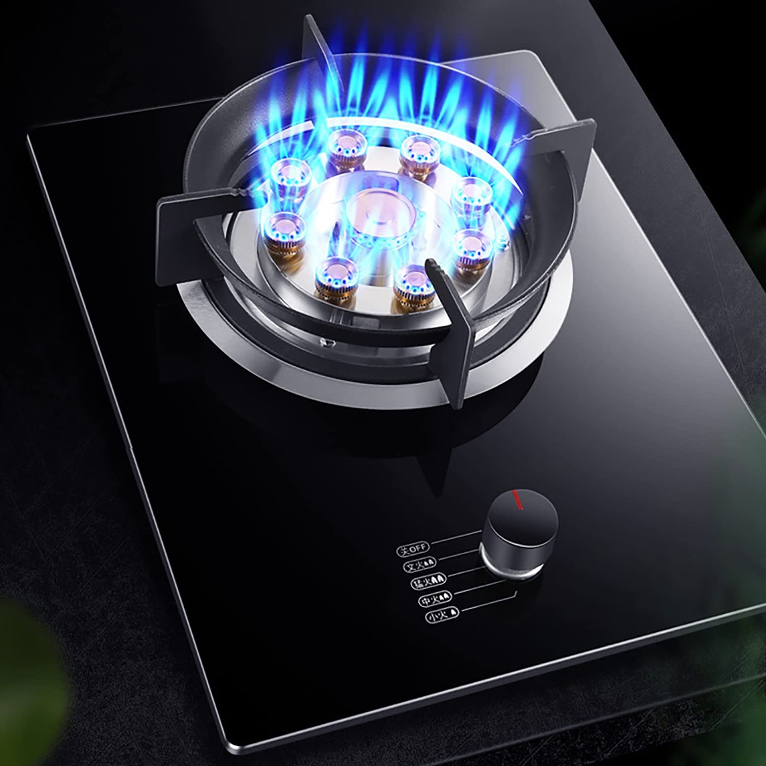 IBOWZ Tables de Cuisson à Gaz Table de Cuisson à gaz Table de Cuisson à gaz 1 brûleur,Table de Cuisson à gaz en Verre trempé Noir et Acier Inoxydable,cuisinière avec FFD et Supports de Casserole e