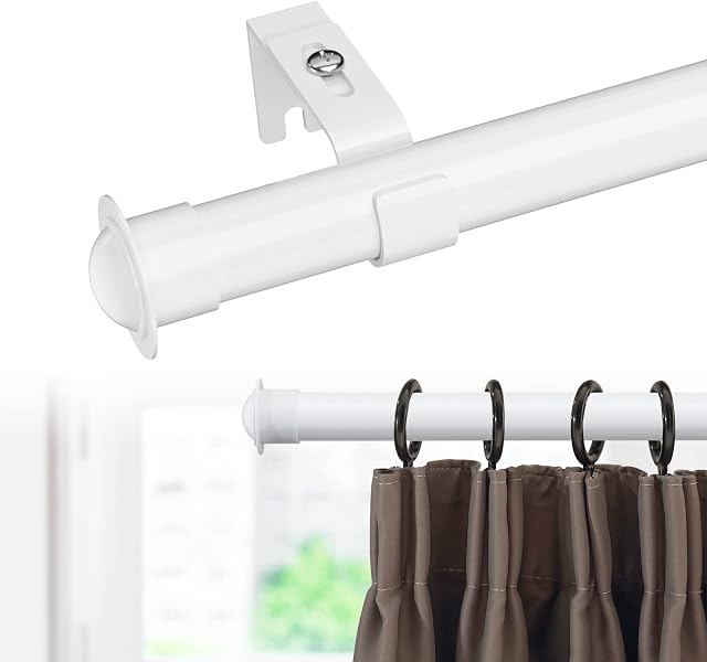 Harrms 28mm curtain poles extendable, white curtain pole 76-152cm, curtain poles metal for eyelet curtains, window curtain rod with brackets fittings set and finials for living room, bedroom