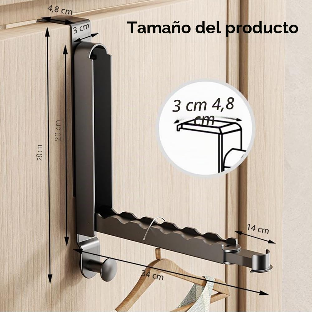Perchero Puerta Plegable 2 Unidades - Perchero Plegable para Puerta Sin Taladrar, Gancho de Puerta para Colgar Ropa Que Ahorran Espacio, para Balcón, Dormitorio, Cuarto de Baño, Lavandería, Negro