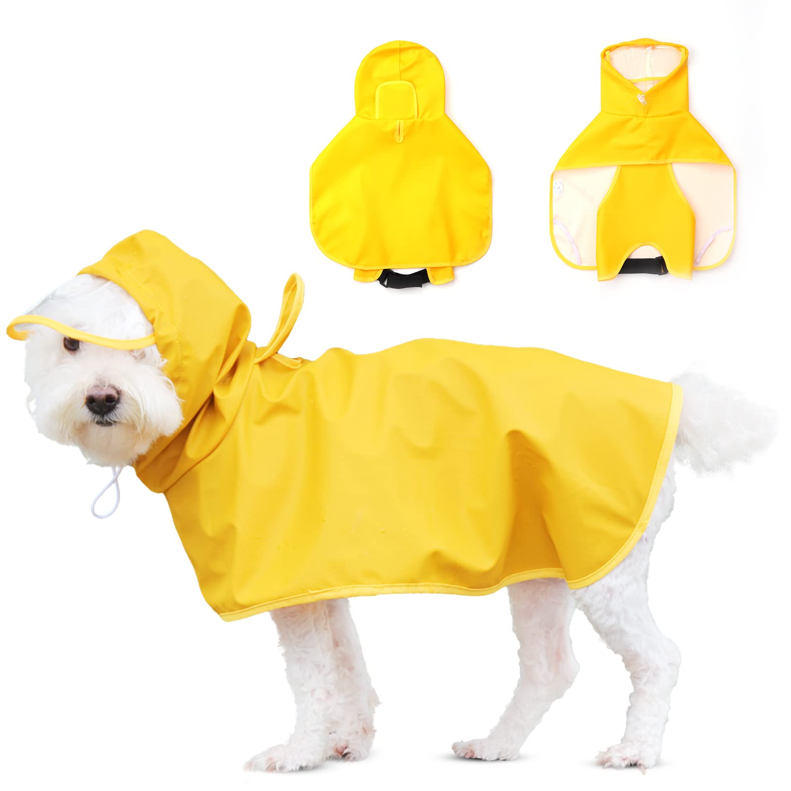 LUZGAT Dog Raincoat for Small Dogs, Dog Rain Jacket with Clear Hooded, Waterproof Dog Rain Coat with Adjustable Belly Strap, Dogs Safety Vest for Outdoor Adventures Walking(Yellow,S)