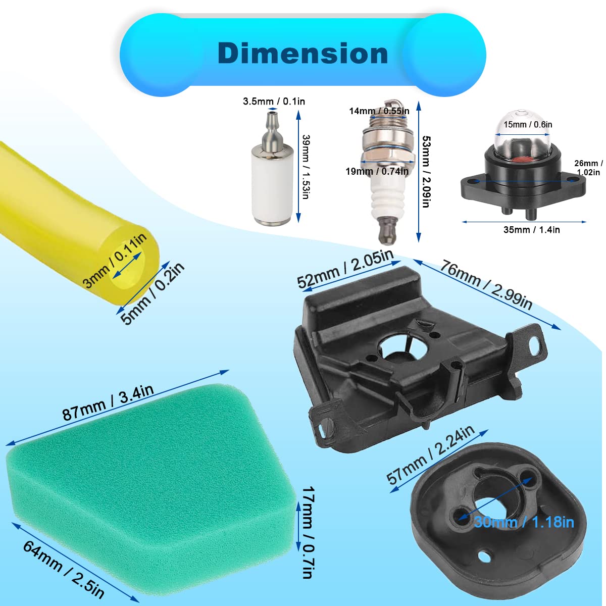 ZAMDOE Kit de Piezas de bujía de Filtro de Aire para carburador para Partner 350 351 352 370 371 390 391 401 420 20X Motosierra para Poulan 2050 2055 2115 2150 2175 2250 Reemplaza C1Q-W9 530071621