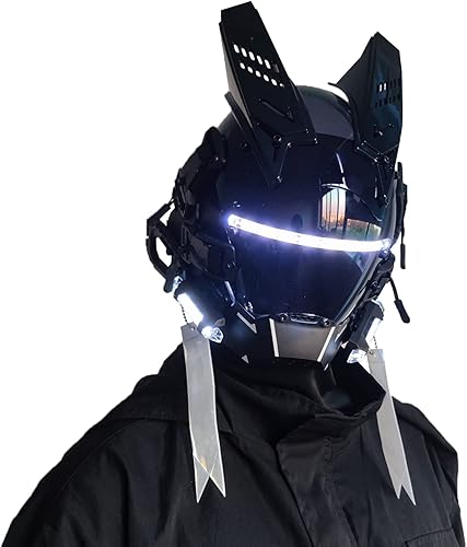 JAUPTO Casco gótico punk, máscara tecnológica, casco tecnológico de cosplay de Halloween, casco futurista con luz LED