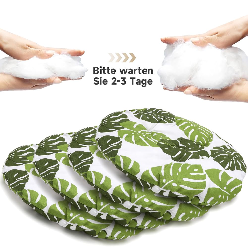Juego de 4 cojines para silla redondos, cómodo cojín de asiento 40x40x3cm, cojín de suelo redondo, funda de silla para interior y exterior para comedor, sala de estar, estudio (hoja de plátano