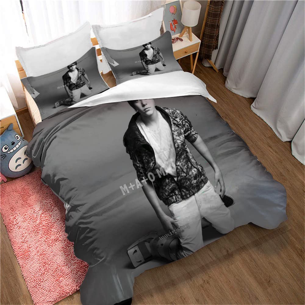 YINGD Justin Bieber Bettwäsche Singer Bügelfrei Größe Bettbezüge 3 teilig mit Reißverschluss + 2 Kissenbezüge 140x200 cm Küche, Haushalt & Wohnen