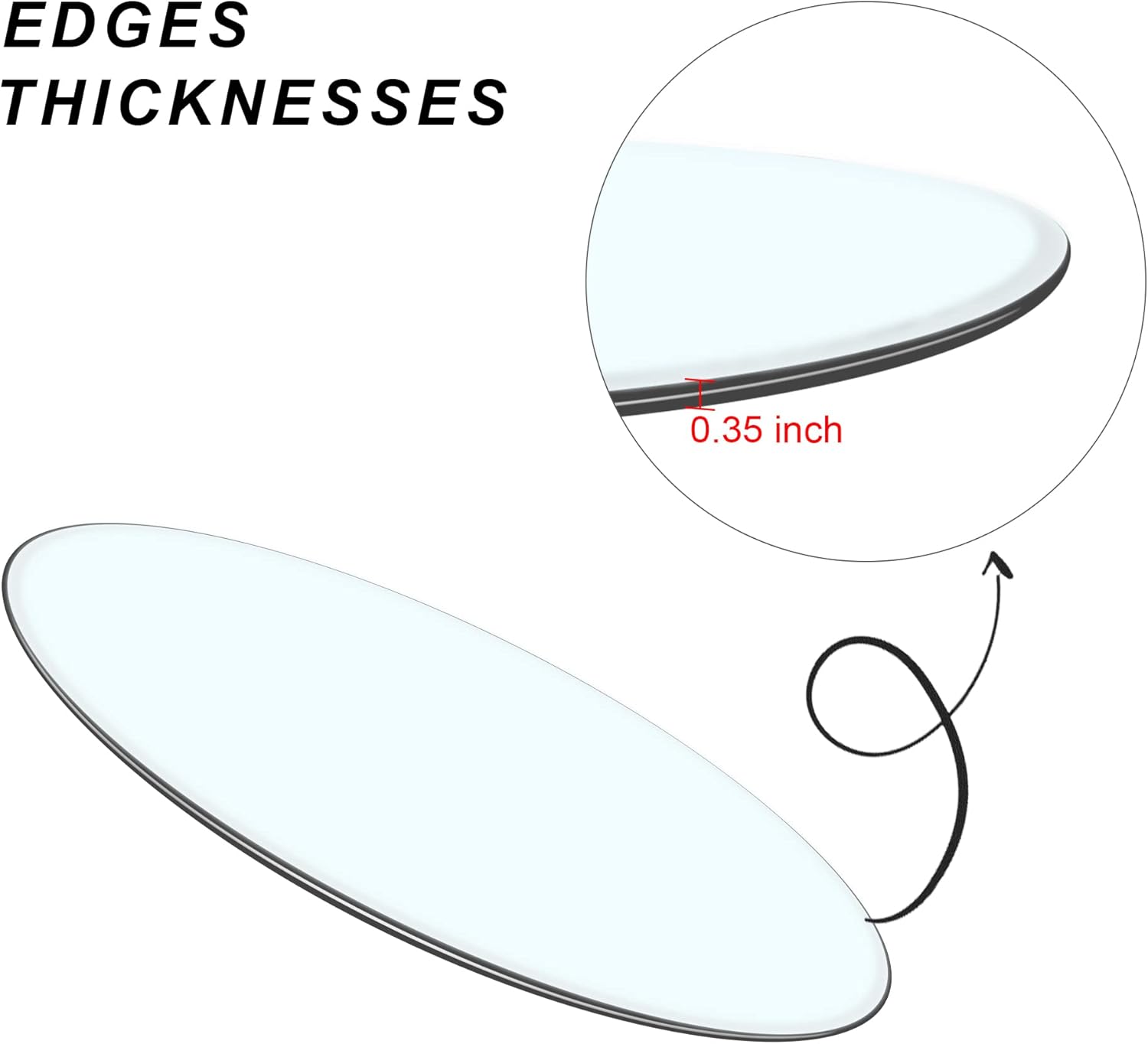 JUFU 52 Inch Round Tempered Glass Table Top, 0.35" Thick Pencil Polished Edge, Clear Glass for Patio, Dining, Coffee, and Side Tables