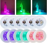 Vista 1 de HANCIRCLE Posavasos LED colorido, paquete de 12 posavasos iluminados, luces LED adhesivas, luces de botella de vino, para bebidas, accesorios