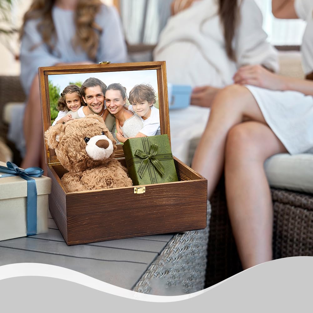 UNICRAFTALE Caja de recuerdos de madera marrón coco del árbol de la vida, cajas grandes de recuerdos con tapa con bisagras, caja de almacenamiento decorativa de madera con separadores para