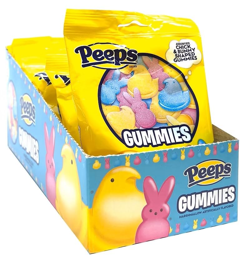 Easter Peeps Gummies, Pack of 12, Chick and Bunny Shaped Marshmallow Flavored Candy, 3.75 Ounce Bags