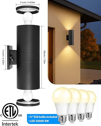Vista 41 de KIZON Paquete de 2 lámparas de exterior del atardecer al amanecer, modernas lámparas de pared para exteriores negras, accesorios de iluminación