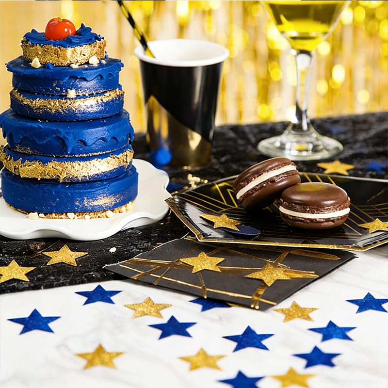 Image of 200Pcs Glitter Blue Gold Stars Confetti,Shiny Paper Table Confetti for Birthday Halloween Bachelorette Wedding Baby Shower Graduation Party Decorations Supplies